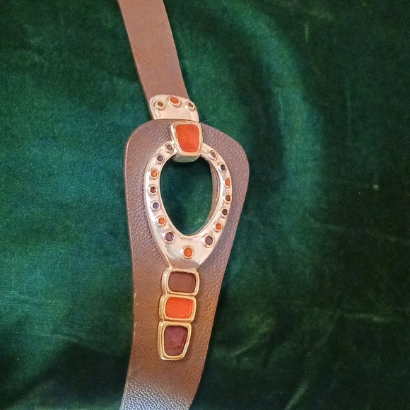 Chico's Accessories - Chico's Women's Leather Belt  Silver-Tone Buckle Colorful Glass Insets Size M/L